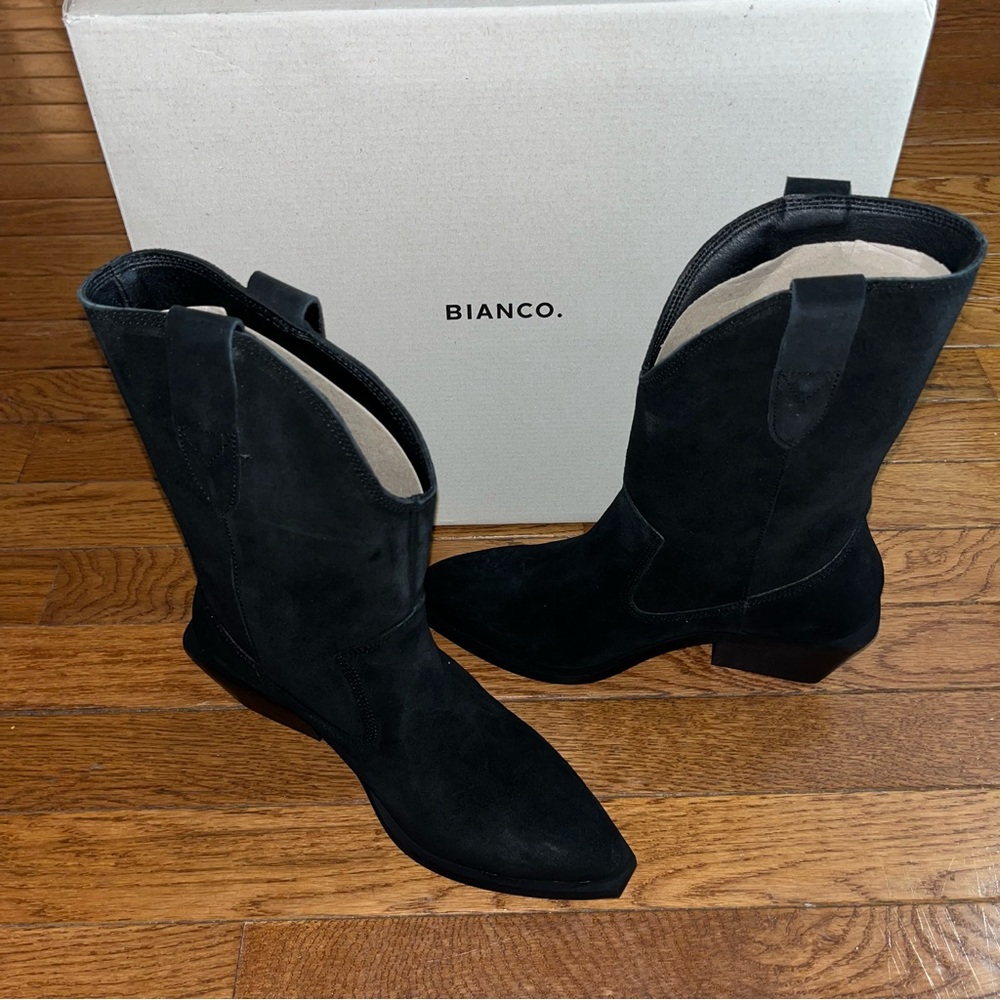 Bianco Suede Western Booties Made in Portugal All Black Women’s EU Size 36